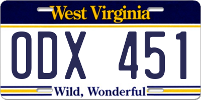 WV license plate ODX451