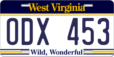 WV license plate ODX453