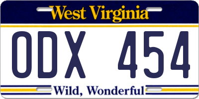 WV license plate ODX454