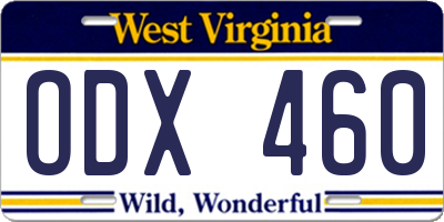 WV license plate ODX460