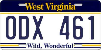 WV license plate ODX461