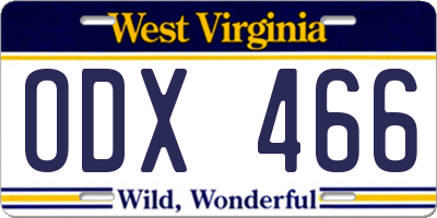 WV license plate ODX466