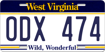 WV license plate ODX474