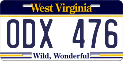 WV license plate ODX476