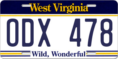 WV license plate ODX478