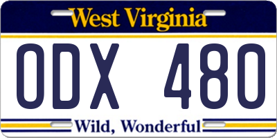 WV license plate ODX480