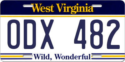 WV license plate ODX482