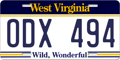 WV license plate ODX494