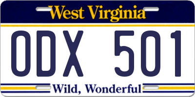 WV license plate ODX501
