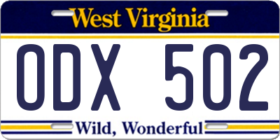 WV license plate ODX502
