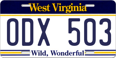 WV license plate ODX503