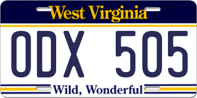 WV license plate ODX505