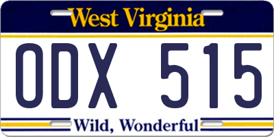 WV license plate ODX515
