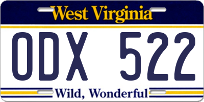 WV license plate ODX522