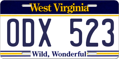 WV license plate ODX523
