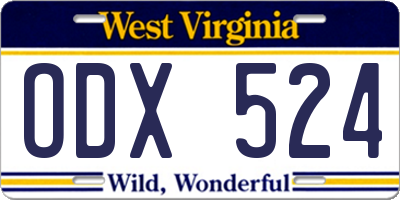 WV license plate ODX524