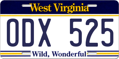 WV license plate ODX525