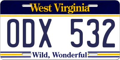 WV license plate ODX532