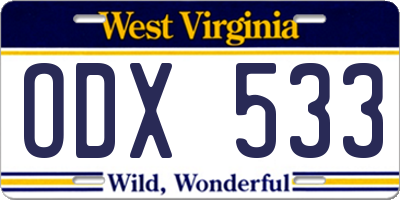 WV license plate ODX533
