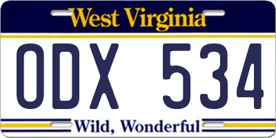 WV license plate ODX534