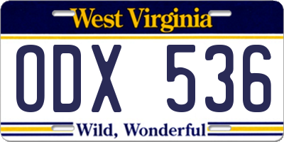 WV license plate ODX536
