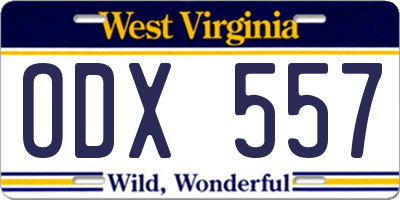 WV license plate ODX557