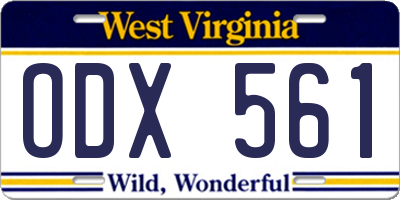WV license plate ODX561