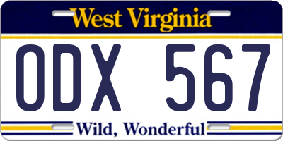 WV license plate ODX567