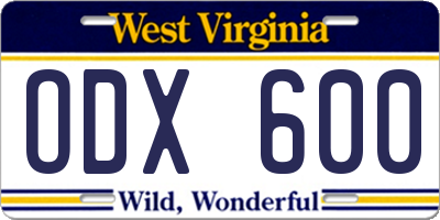 WV license plate ODX600