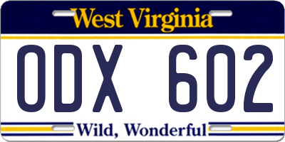 WV license plate ODX602