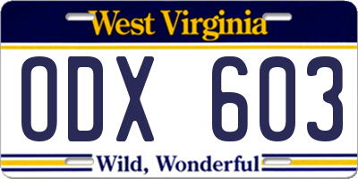 WV license plate ODX603