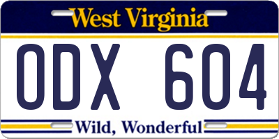 WV license plate ODX604