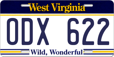 WV license plate ODX622