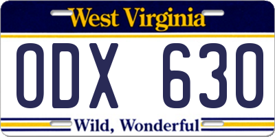 WV license plate ODX630