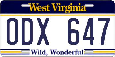 WV license plate ODX647