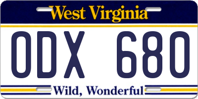 WV license plate ODX680