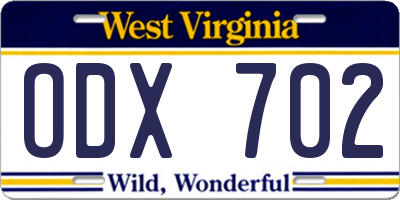 WV license plate ODX702