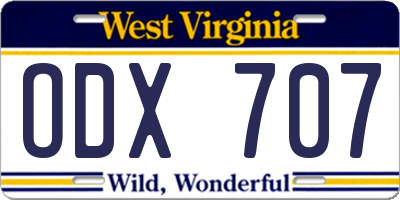 WV license plate ODX707