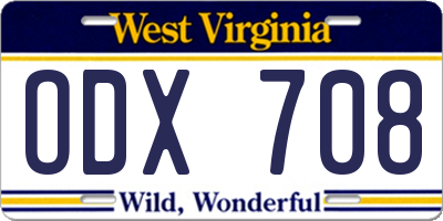 WV license plate ODX708