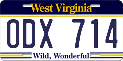 WV license plate ODX714
