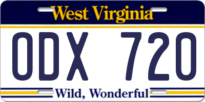 WV license plate ODX720