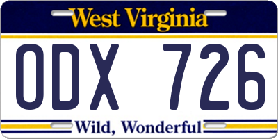 WV license plate ODX726
