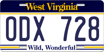 WV license plate ODX728