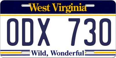 WV license plate ODX730