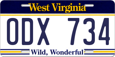 WV license plate ODX734