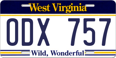 WV license plate ODX757