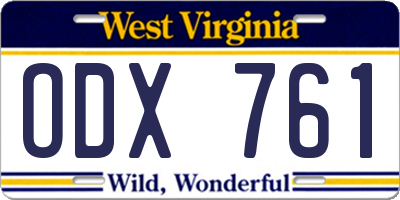 WV license plate ODX761