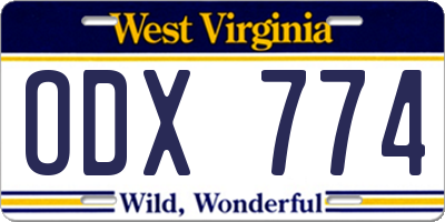 WV license plate ODX774
