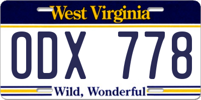 WV license plate ODX778