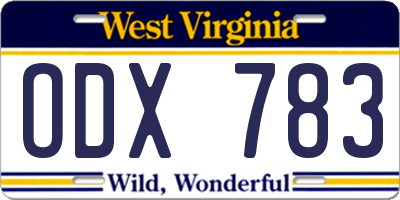 WV license plate ODX783